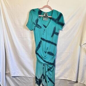 Young Fabulous & Broke Maxi Dress Womens XS Blue Green Ruched Cap Sleeve